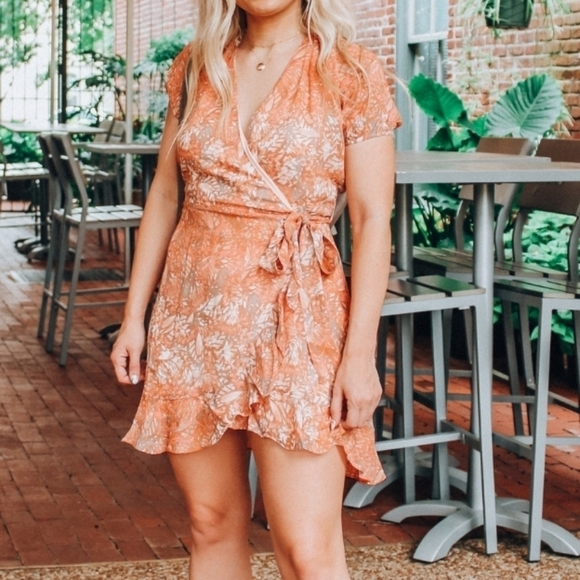 Sage The Label Orange Floral Ruffled Mini Wrap Dress XS - Picture 13 of 13